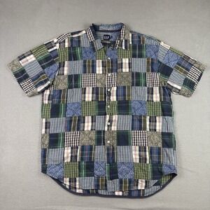 Vintage GAP Shirt Mens XL‎ Patchwork Madras Plaid Short Sleeve Button 90s